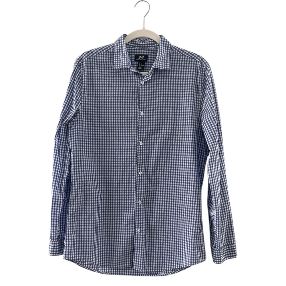H&M Blue Checkered Button-Up Shirt - medium slim fit
